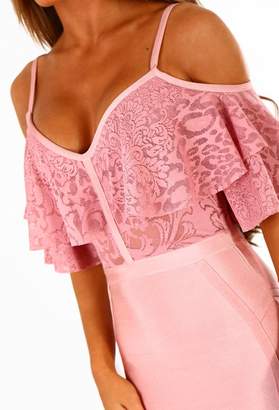 Pink Boutique It Girl Rose Pink Lace Frill Sleeve Bandage Mini Dress