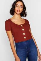 Thumbnail for your product : boohoo Gold Button Ribbed Knit Top