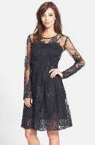 Thumbnail for your product : Taylor Dresses Embroidered Mesh Fit & Flare Dress