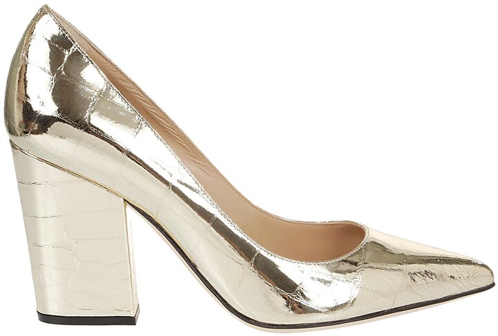 gold closed toe block heels