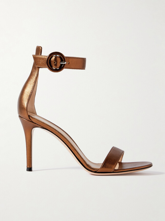 Gianvito Rossi Portofino 85 Metallic Leather Sandals - Brown
