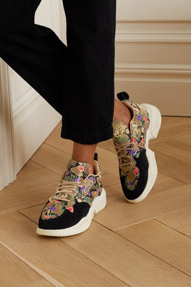 adidas Supercourt Suede-trimmed Floral-print Snake-effect Leather Sneakers  - Snake print - ShopStyle