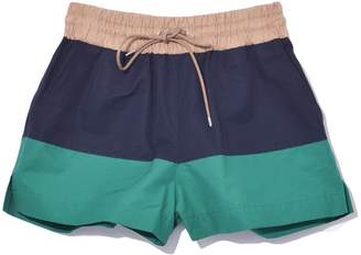 Sacai Cotton Nylon Grosgrain Shorts in Navy/Green