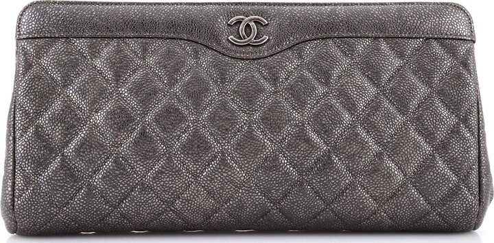 Chanel CC Frame Clutch Quilted Caviar Large