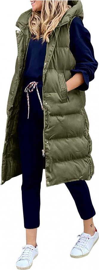 Gimbles® New UK Women's Hooded Padded Longline Puffer Jacket Quilted Zip Up Gilet Coat