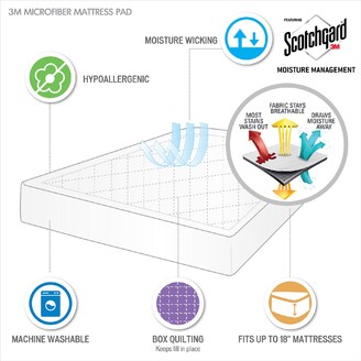Sleep Philosophy Highline Quilted 3M-Scotchgard Microfiber Mattress Pad, Twin Xl