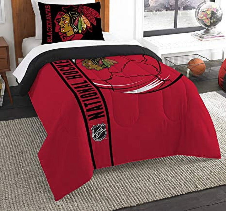 NHL Chicago Blackhawks Comforter Set, Twin, Draft Design, Team Colors, 100% Polyester, 2 Piece Set