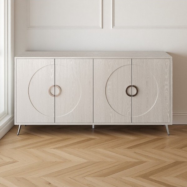YIDA NATURAL Modern4-DoorBlackWoodenSideboardCabinetwithAdjustableShelves