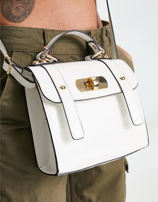 ASOS DESIGN envelope crossbody bag with top handle and detachable crossbody  bag strap in white croc