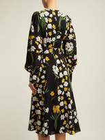 Thumbnail for your product : Andrew Gn Daffodil-print Silk Midi Dress - Womens - Black Print