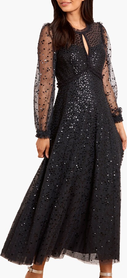 Needle & Thread Dappled Sequin Long Sleeve Ankle Gown