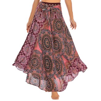 Wygwlg 2 In 1 Boho Hippie Skirts for Women Bohemian Gypsy Maxi Long Skirts  For Women Summer Midi Beach Dress for Holiday Relaxation Beaches - ShopStyle