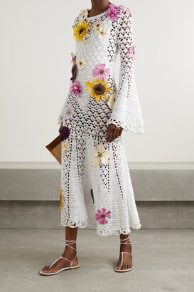 Oscar de la Renta Open-back Appliquéd Crocheted Cotton Midi Dress - White