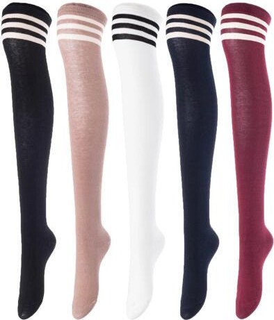 Lovely Annie Big Girls Womens 5Pairs Incredible Durable Super Soft Unique Over Knee High Thigh High Cotton Socks Size 6-9...
