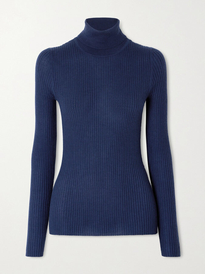 Gabriela Hearst Peppe Ribbed Cashmere And Silk-blend Turtleneck Sweater - Blue