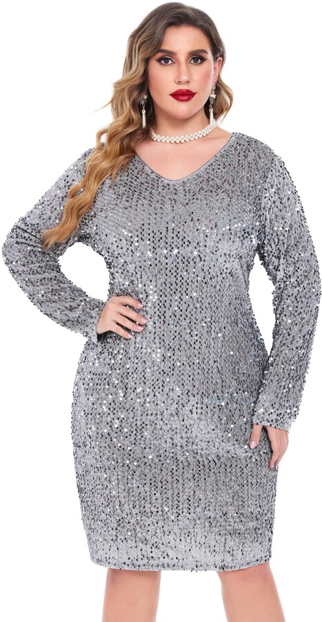 IN'VOLAND Womens Sequin Dress Plus Size ...
