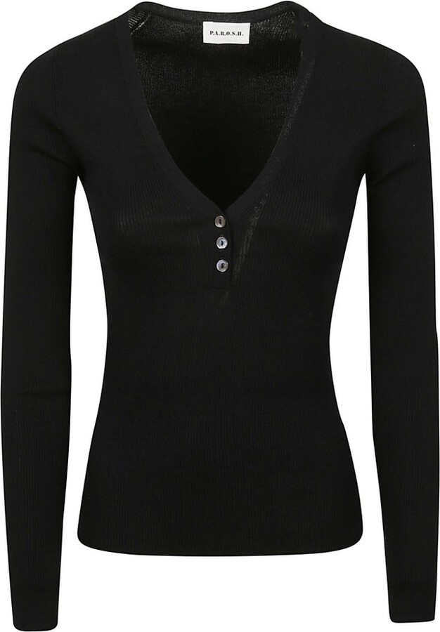 P.A.R.O.S.H. Cipria26 Ribbed V-Neck Knitted Sweater