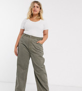 Thumbnail for your product : ASOS DESIGN Curve High rise 'relaxed' dad jeans in khaki