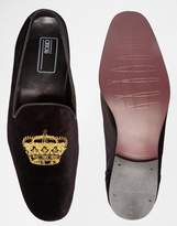 Thumbnail for your product : ASOS Loafers in Black Velvet With Crown Embroidery