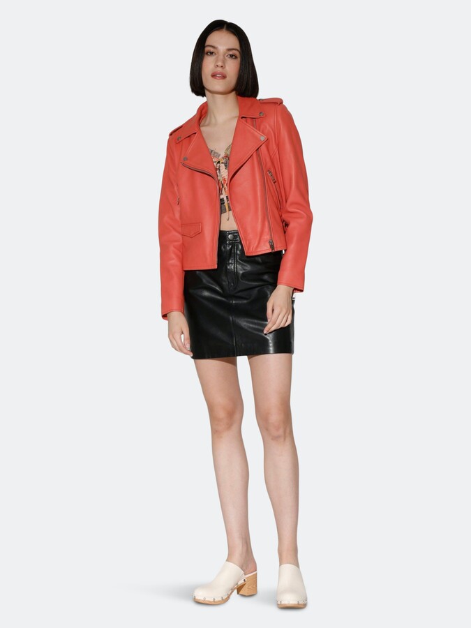 coral leather jacket