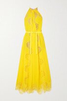 Thumbnail for your product : Stella McCartney Tiffany Belted Silk-georgette And Lace Halterneck Maxi Dress - Bright yellow