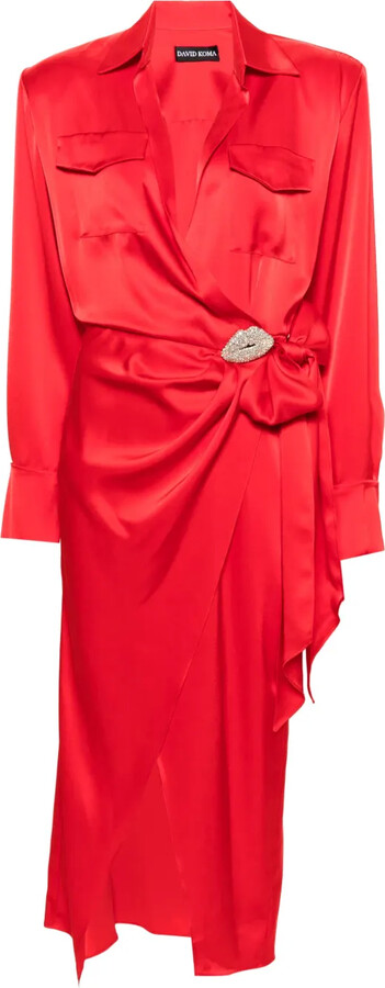 David Koma Satin Wrap Midi Dress