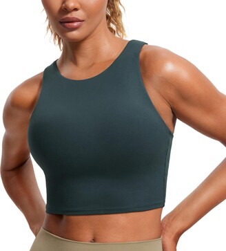 CRZ YOGA Women's Butterluxe Racer Back Padded Sports Bra - High Neck  Longline Crop Top Gym Workout Tank Tops with Built in Bra Forest Dark Green  14 - ShopStyle