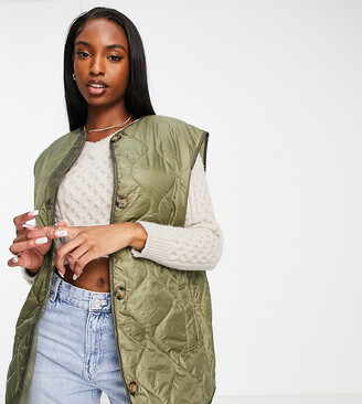 ASOS Tall ASOS DESIGN Tall quilted collarless gilet in olive - ShopStyle  Jackets