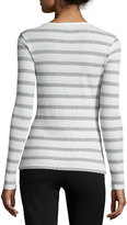 Thumbnail for your product : ATM Anthony Thomas Melillo Long-Sleeve Striped Henley Top, Heather Gray/Ecru