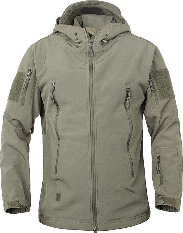 Tactical Sharkskin Softshell Hoodie Jacket Mens Winter Full Zip Fleece Work Coat 