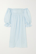 Thumbnail for your product : Sleeper Atlanta Off-the-shoulder Shirred Gingham Linen Midi Dress