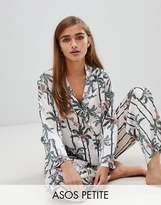 Thumbnail for your product : ASOS Petite DESIGN Petite monkey print double breasted shirt and trouser pyjama set