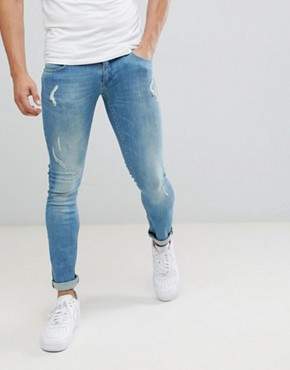 Religion Skinny Fit Jeans With Stretch And Rips In Blue