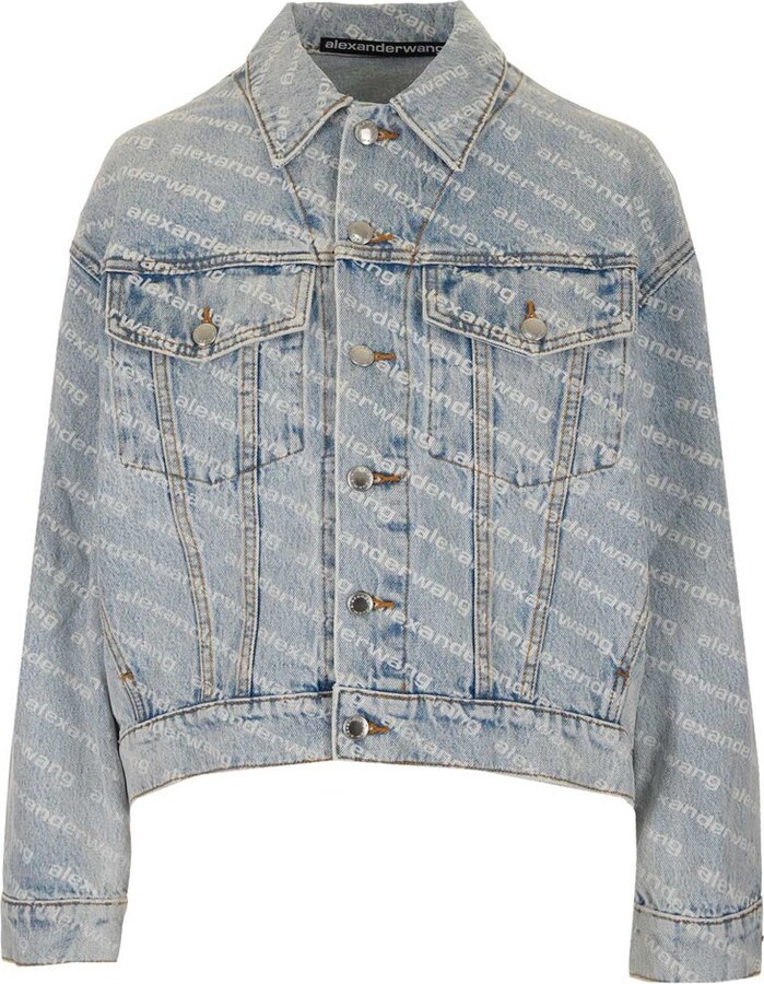 Alexander Wang Cropped crystal-embellished denim jacket