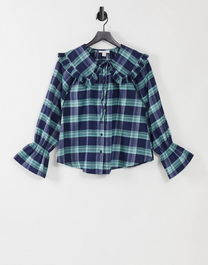 Topshop collared shirt in blue plaid - ShopStyle