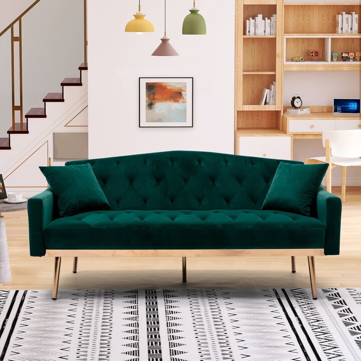 TOSWIN Velvet Accent Loveseat Tufted Back Sofa with Square arms, Elegantly  Tufted Cushions, Polished Wood Legs and Low-Slung Seat - ShopStyle