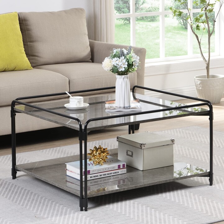 Global Pronex Marble Coffee TableSquare Living Room Table High Gloss