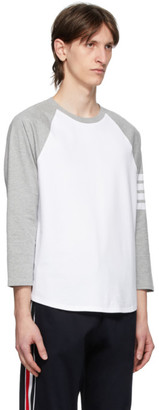 Thom Browne Grey and White 4-Bar Baseball T-Shirt
