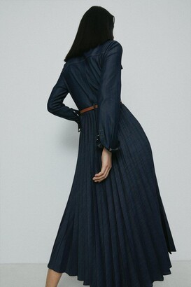 Karen Millen Tailored Denim Pleated Shirt Maxi Dress