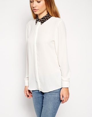 ASOS PETITE Blouse with Leopard Collar