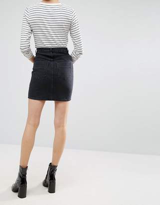 ASOS Design DESIGN denim original high waisted skirt in washed black