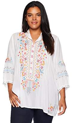 Johnny Was Women's Plus Size Henley-Style Blouse with Multicolor Embroidery