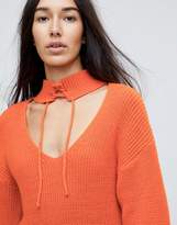 Thumbnail for your product : Glamorous Tall Relaxed Jumper With Cut Out Collar And Tie Cuffs
