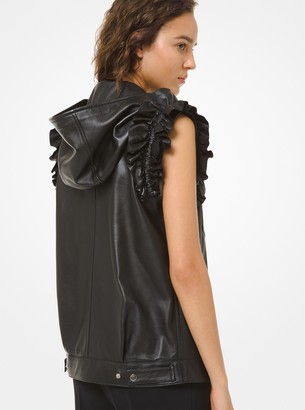 Michael Kors Collection Plonge Leather Ruffled Moto Vest