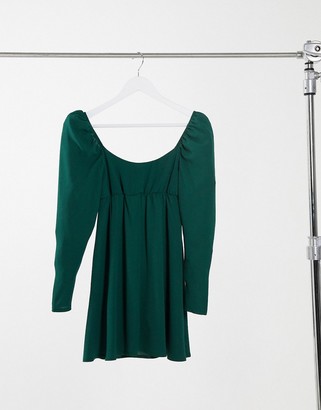 ASOS Petite DESIGN Petite textured ruched sweetheart mini skater dress in forest green