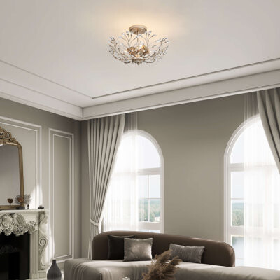 House of Hampton Flavia 4-light Brushed Silver-ish Champagne Crystal Beaded 9-Branch Semi-Flush Mount