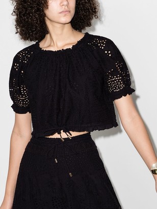 Melissa Odabash Off-Shoulder Embroidered Cropped Blouse