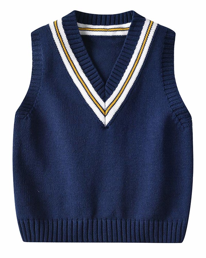 Shengwan Kids Knitted Sweater Vest V-Neck Sleeveless Jumper Boys Girls Knitwear Tank Tops 
