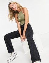 Thumbnail for your product : ASOS DESIGN halterneck crop top with scarf hem in khaki