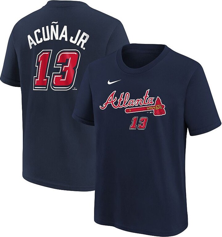 Preschool Nike Ronald Acuña Jr. Navy Atlanta Braves 2025 MLB Speedway Classic Name & Number T-Shirt